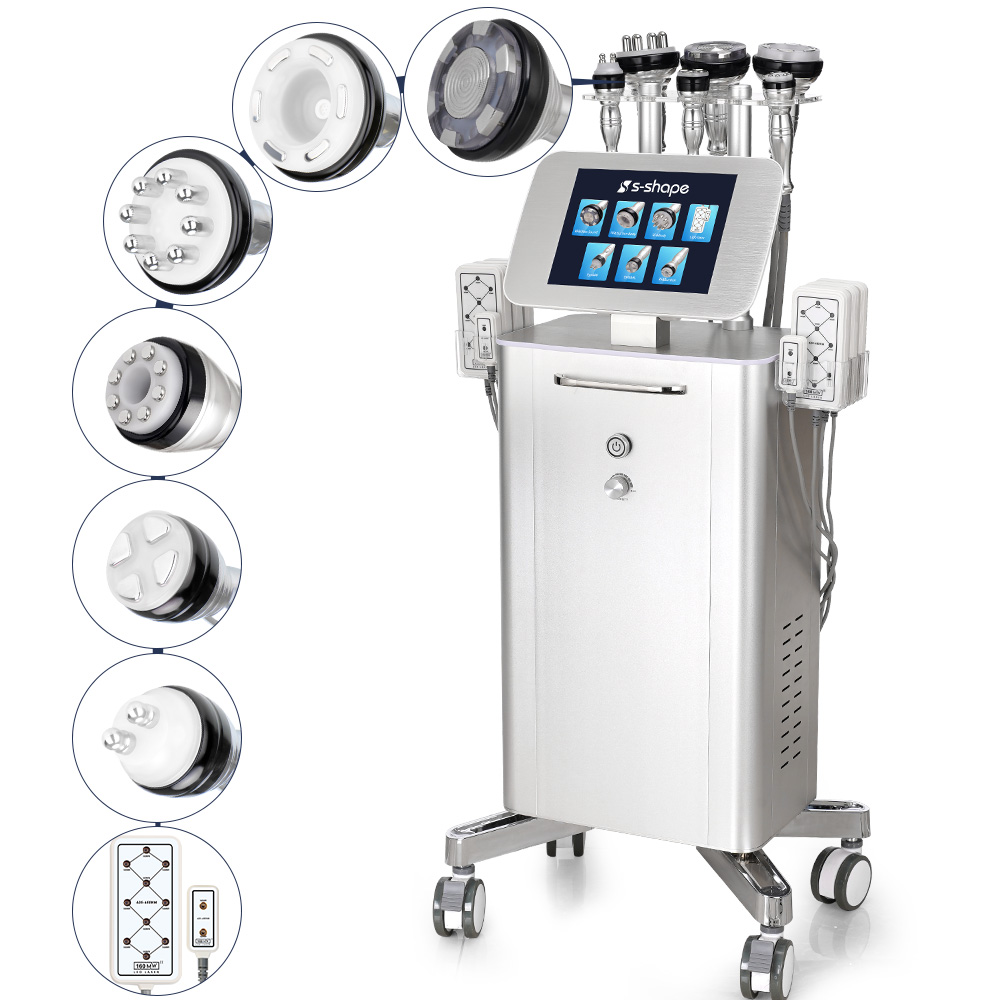 Standing Metal 7 in 1 S Shape 30K Cavitation Body Sculpting Device